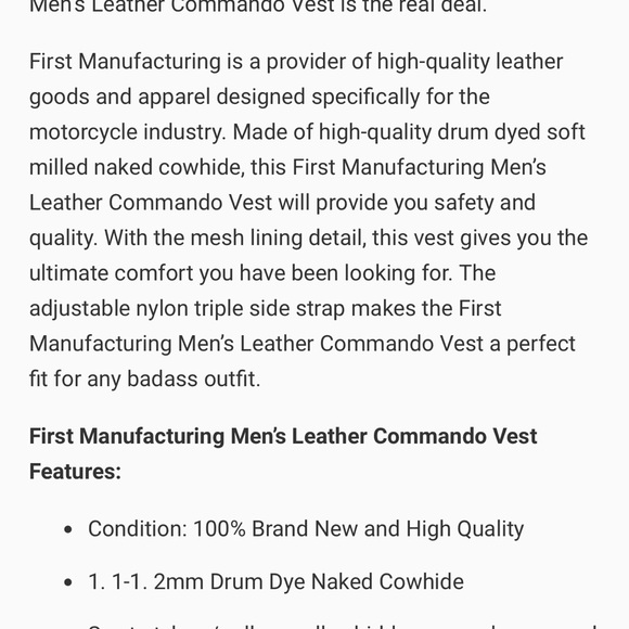 NWT Men’s Large Commando Leather Motorcycle Vest - Picture 10 of 11